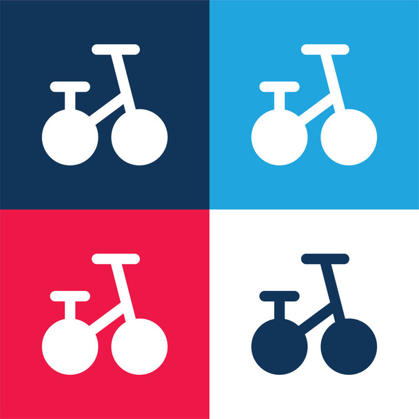 Bicicleta azul y rojo de cuatro colores mínimo icono conjunto - Vector, Imagen