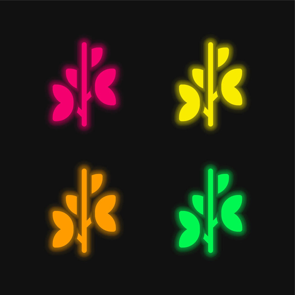 Zweig vier Farbe leuchtenden Neon-Vektor-Symbol - Vektor, Bild