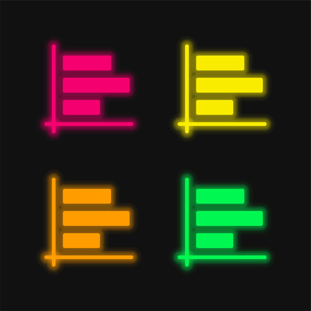 Gráfico de barras quatro cor brilhante ícone de vetor de néon - Vetor, Imagem
