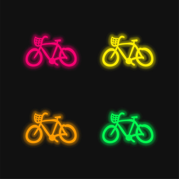 Bike Hand Drawn Ecological Transport négy szín izzó neon vektor ikon - Vektor, kép