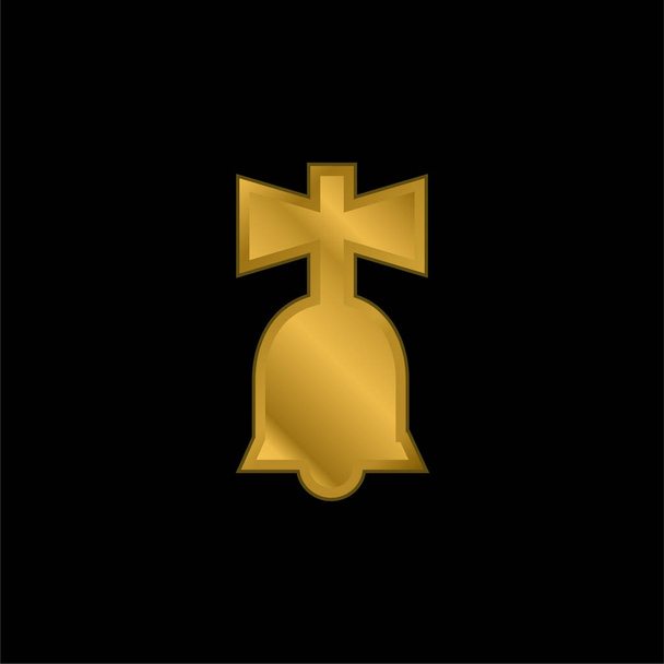 Bell Toy gold plated metalic icon or logo vector - Vector, Image