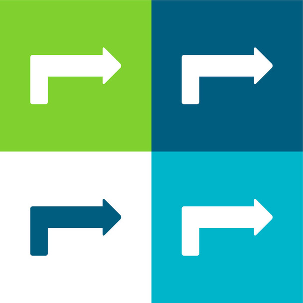 Flecha de ángulo largo que apunta a la derecha plana de cuatro colores mínimo icono conjunto - Vector, Imagen