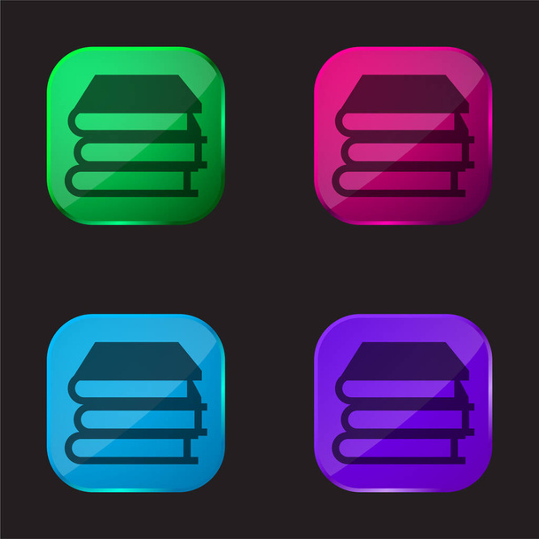 Books Stack four color glass button icon - Vector, Image