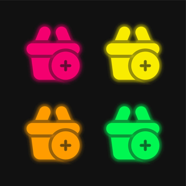Añadir al carrito icono de vector de neón brillante de cuatro colores - Vector, imagen
