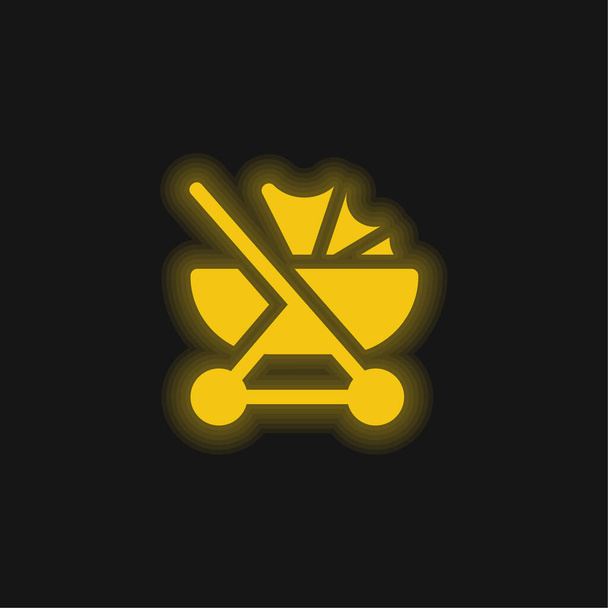 Poussette bébé jaune brillant icône néon - Vecteur, image