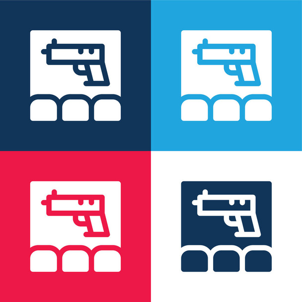 Action Movie blue and red four color minimal icon set - Vector, Image