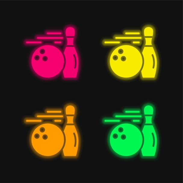 Bowling cuatro colores brillante icono de vectores de neón - Vector, imagen