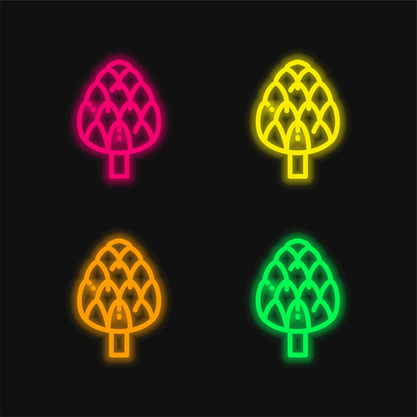 Αγκινάρα τεσσάρων χρωμάτων λαμπερό εικονίδιο διάνυσμα νέον - Διάνυσμα, εικόνα