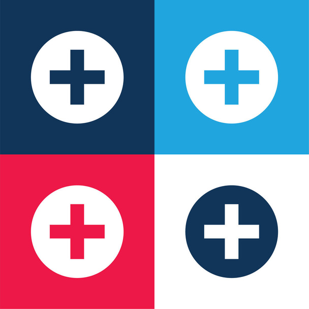 Ajouter le symbole circulaire d'interface avec le signe plus bleu et rouge ensemble minimal d'icônes de quatre couleurs - Vecteur, image