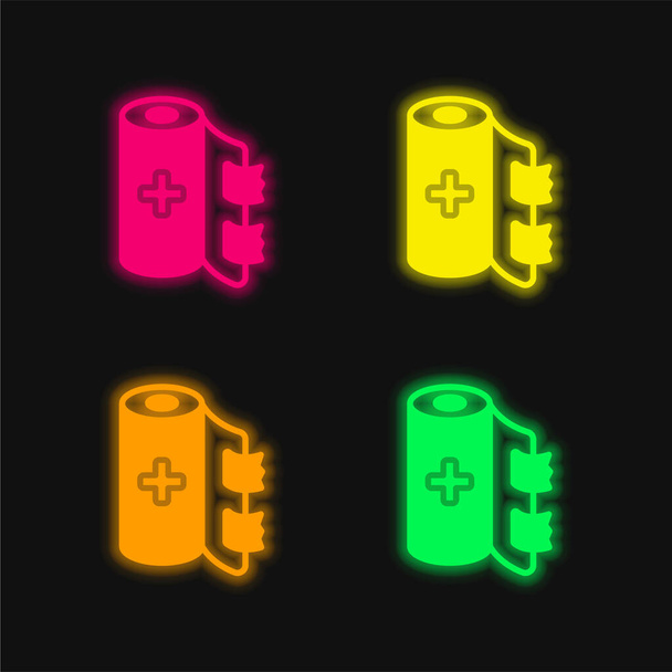 Bandage ícone de vetor de néon brilhante de quatro cores - Vetor, Imagem