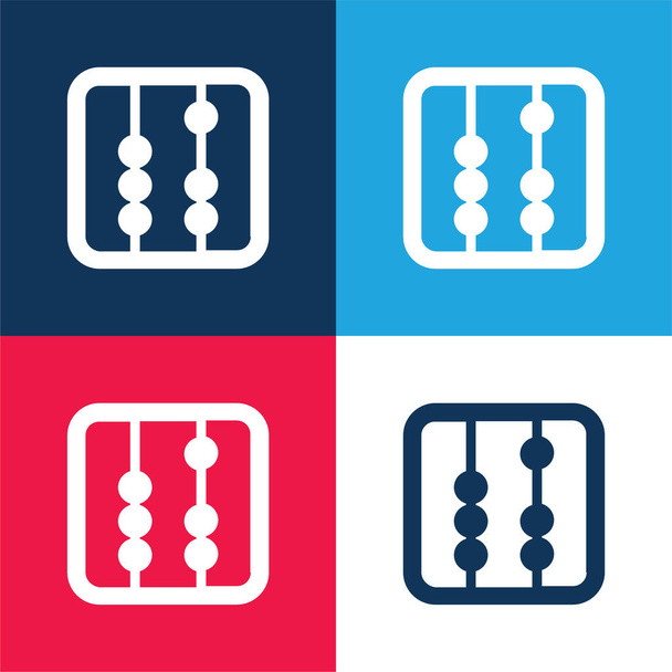 Herramienta Abacus Cuadrado Variante azul y rojo conjunto de iconos mínimo de cuatro colores - Vector, imagen