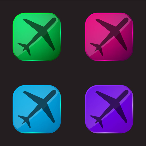 Αεροπλάνο τέσσερις χρώμα γυαλί εικονίδιο κουμπί - Διάνυσμα, εικόνα