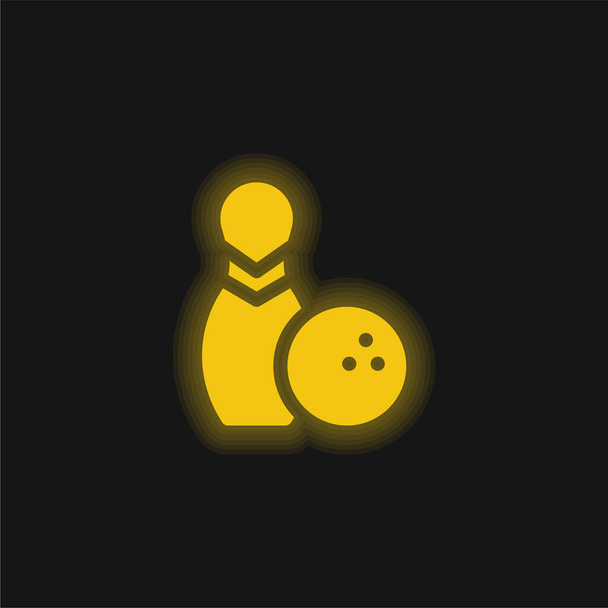 Bowling csapok sárga izzó neon ikon - Vektor, kép