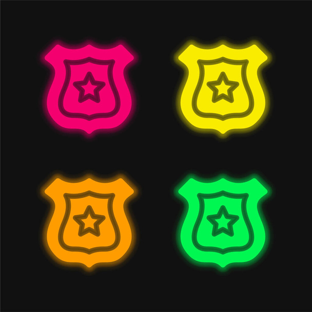 Insígnia ícone de vetor de néon brilhante de quatro cores - Vetor, Imagem