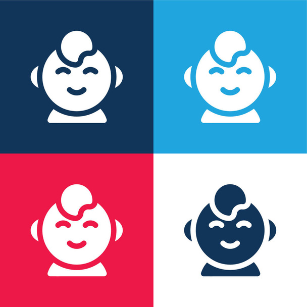 Baby Boy blue and red four color minimal icon set - Vector, Image