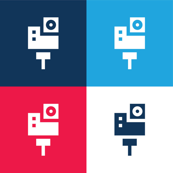 アクションカメラ青と赤の4色の最小アイコンセット - ベクター画像