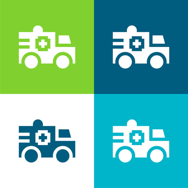Ambulance Vlak vier kleuren minimale pictogram set - Vector, afbeelding