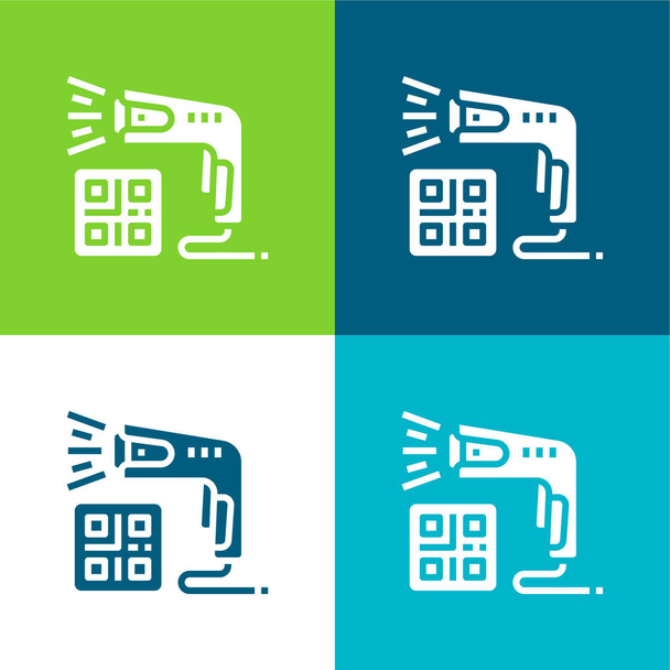 Barcode Scanner Flat four color minimal icon set - Vector, Image