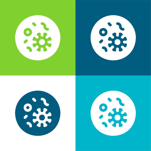 Bacteriën Vlak vier kleuren minimale pictogram set - Vector, afbeelding