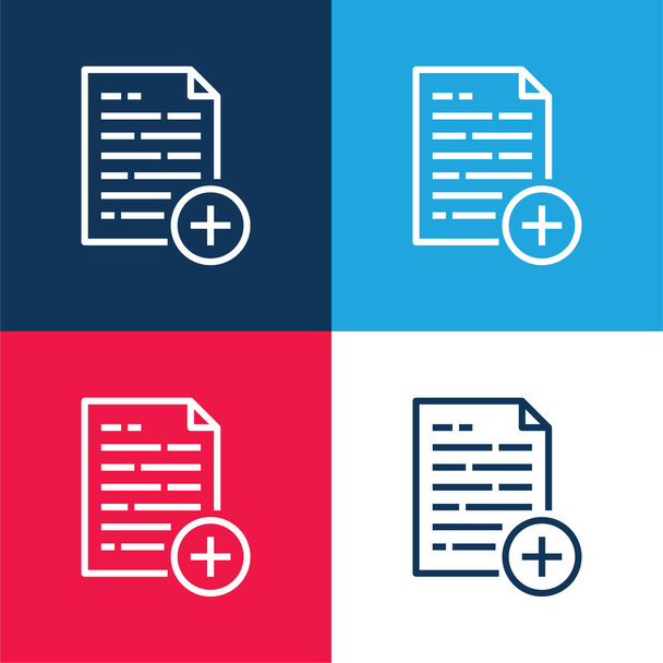 Add File blue and red four color minimal icon set - Vector, Image