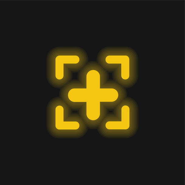 Add Icon sárga izzó neon ikon - Vektor, kép
