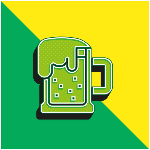 ビールマグカップグリーンと黄色の現代的な3Dベクトルアイコンのロゴ - ベクター画像