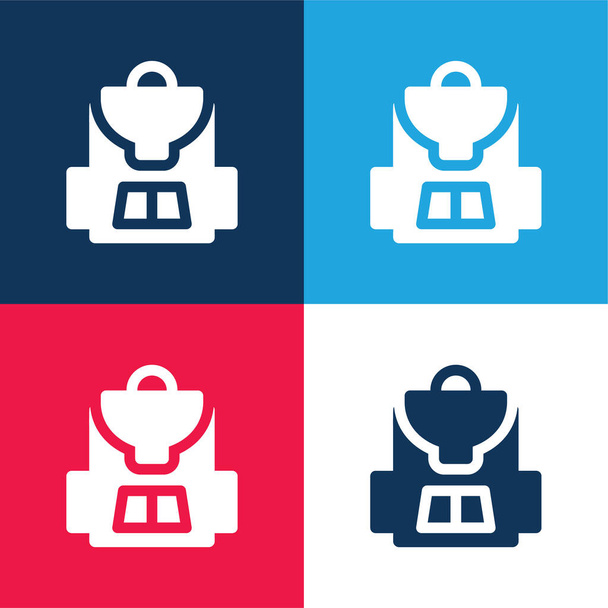 Backpack blue and red four color minimal icon set - Vector, Image