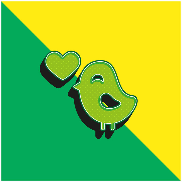 Bird In Love Groen en geel modern 3D vector icoon logo - Vector, afbeelding