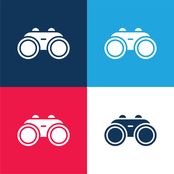 Binokulární modrá a červená čtyřbarevná minimální sada ikon - Vektor, obrázek