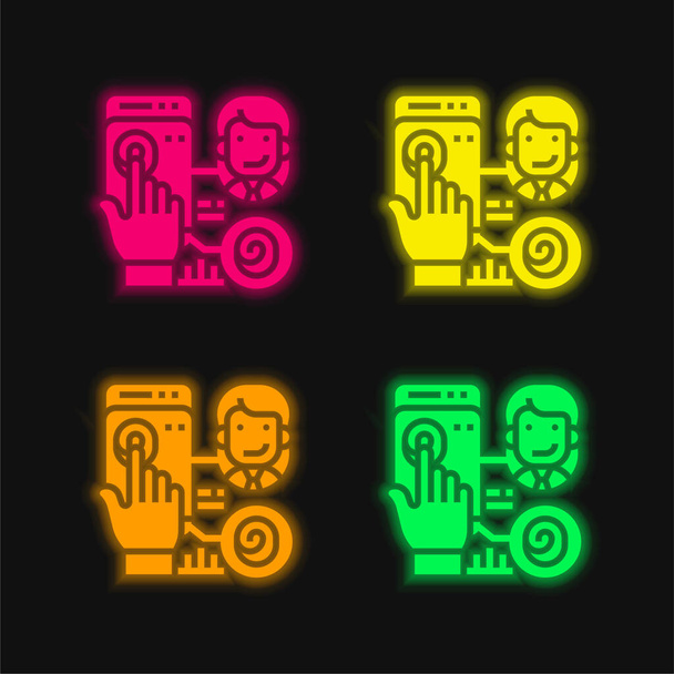 Biométrico de cuatro colores brillante icono de vectores de neón - Vector, Imagen