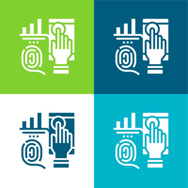 Biometrikus lapos négy szín minimális ikon készlet - Vektor, kép