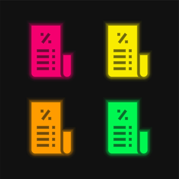 Bill quattro colori luminosi icona vettoriale al neon - Vettoriali, immagini