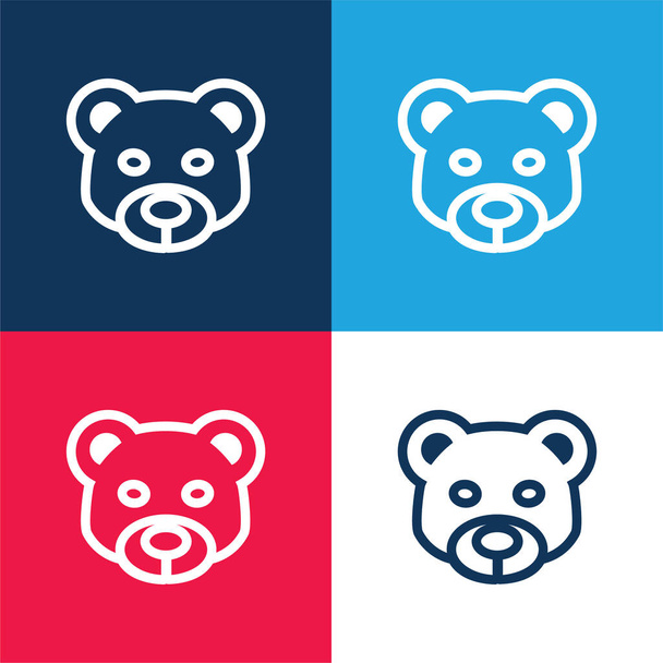 Medve fej elülső vázlat kék és piros négy szín minimális ikon készlet - Vektor, kép