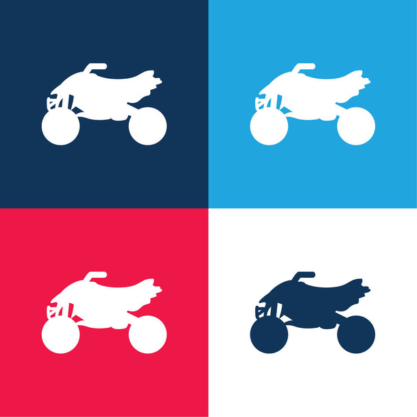 All Terrain Vozidlo Motocykl modrá a červená čtyři barvy minimální ikona sada - Vektor, obrázek