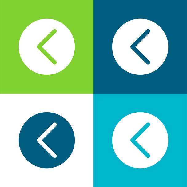 Flèche pointant vers la gauche à l'intérieur d'un cercle plat quatre couleurs ensemble d'icône minimale - Vecteur, image