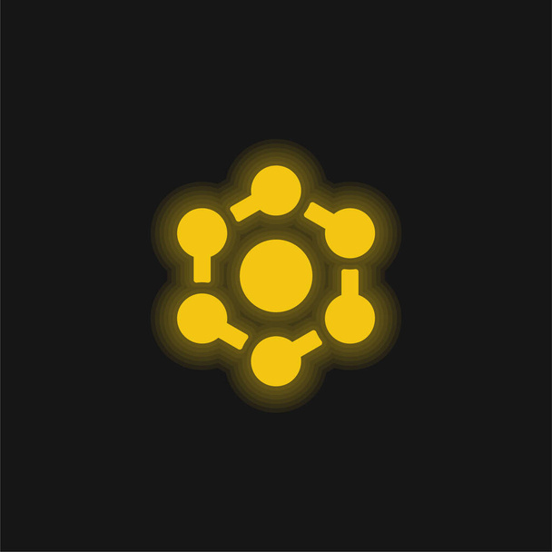 ベンゼン黄色の輝くネオンアイコン - ベクター画像