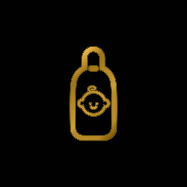 Baby Bottle With Baby Face gold plated metalic icon or logo vector - Vector, Image