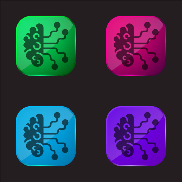 Mesterséges intelligencia négy színű üveg gomb ikon - Vektor, kép