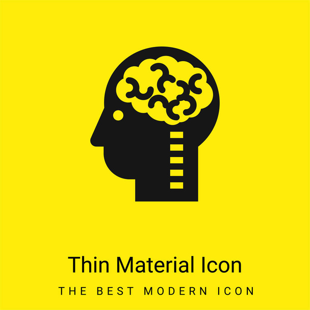 Cérebro na cabeça mínima ícone material amarelo brilhante - Vetor, Imagem