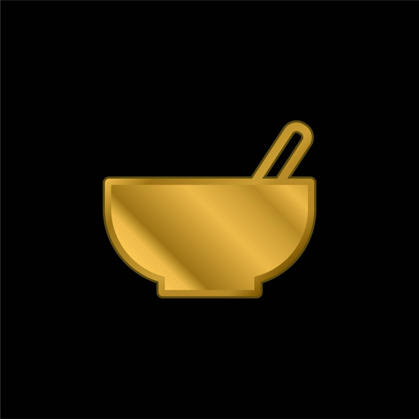 Bowl With Spoon gold plated metalic icon or logo vector - Vector, Image