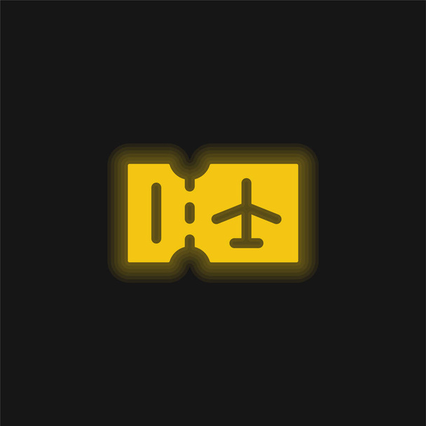 Boarding Pass yellow glowing neon icon - Vector, Image