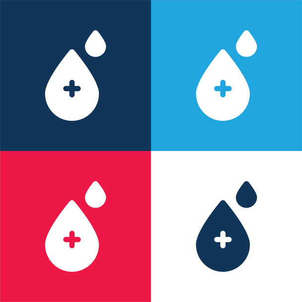 Blood Drop blau und rot vier Farben minimalen Symbolsatz - Vektor, Bild