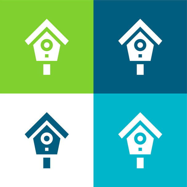 Bird House Flat cztery kolory minimalny zestaw ikon - Wektor, obraz