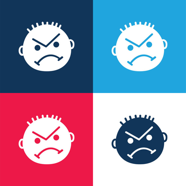 Rozzlobený modrá a červená čtyři barvy minimální ikona nastavena - Vektor, obrázek