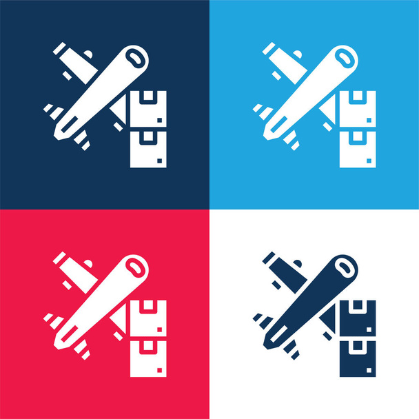 Air Freight blue and red four color minimal icon set - Vector, Image