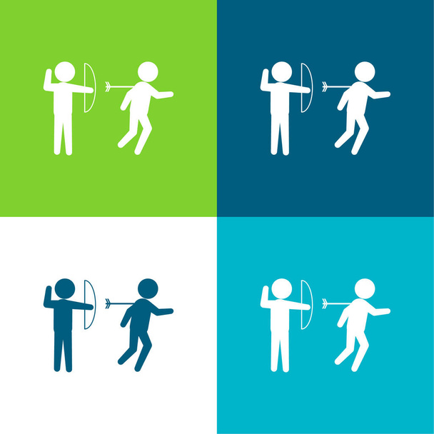 Archer Criminal Hurting A Person for his back with a Arrow Of An Arch Flat four color minimal icon set - Wektor, obraz
