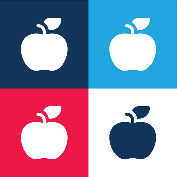 Apple μπλε και κόκκινο τέσσερα χρώμα ελάχιστη σύνολο εικονιδίων - Διάνυσμα, εικόνα