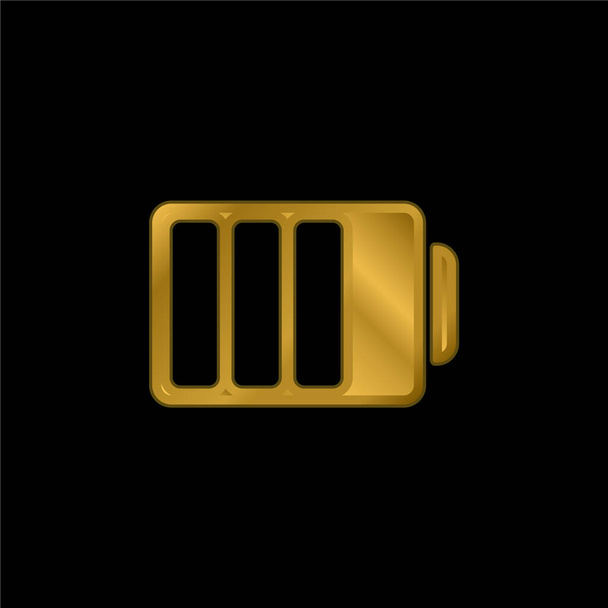 Battery Status With Three Quarters Charged gold plated metalic icon or logo vector - Vector, Image