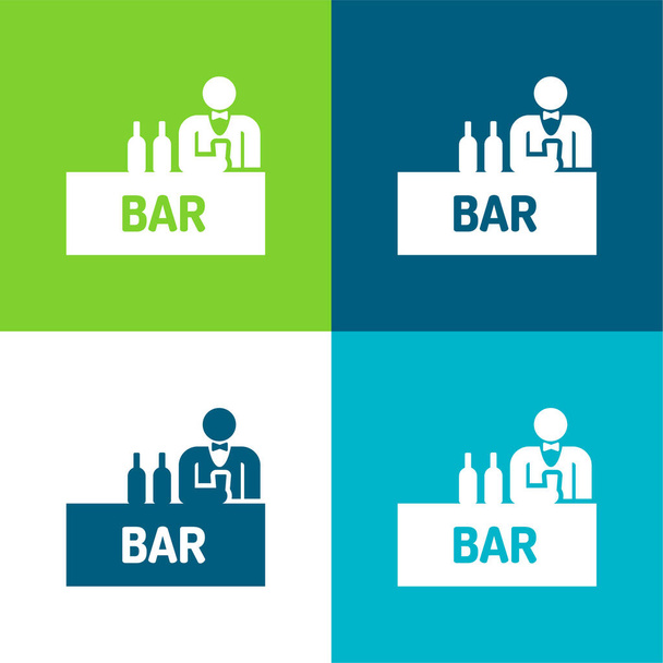 Barman Flache vier Farben minimales Symbol-Set - Vektor, Bild