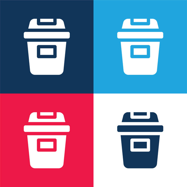 Bin niebieski i czerwony zestaw czterech kolorów minimalny zestaw ikon - Wektor, obraz